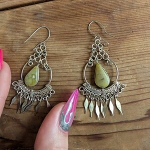 Elegant Silver and Green Dangle Earrings